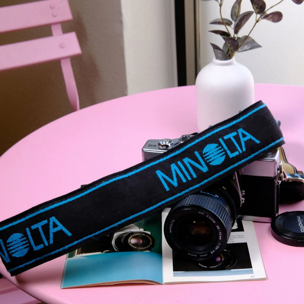 True Vintage: Embroidered Blue Minolta Camera Strap (1980)