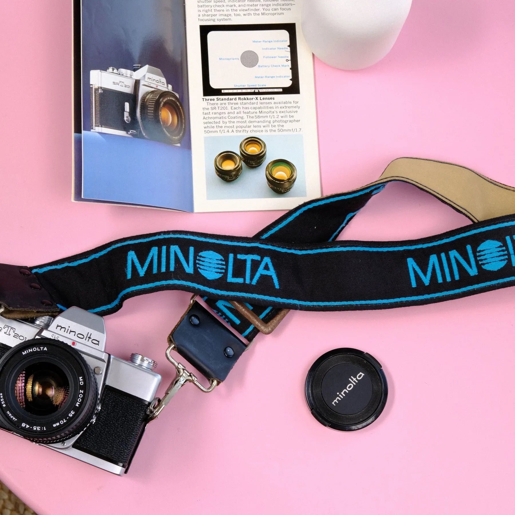 True Vintage: Embroidered Blue Minolta Camera Strap (1980)