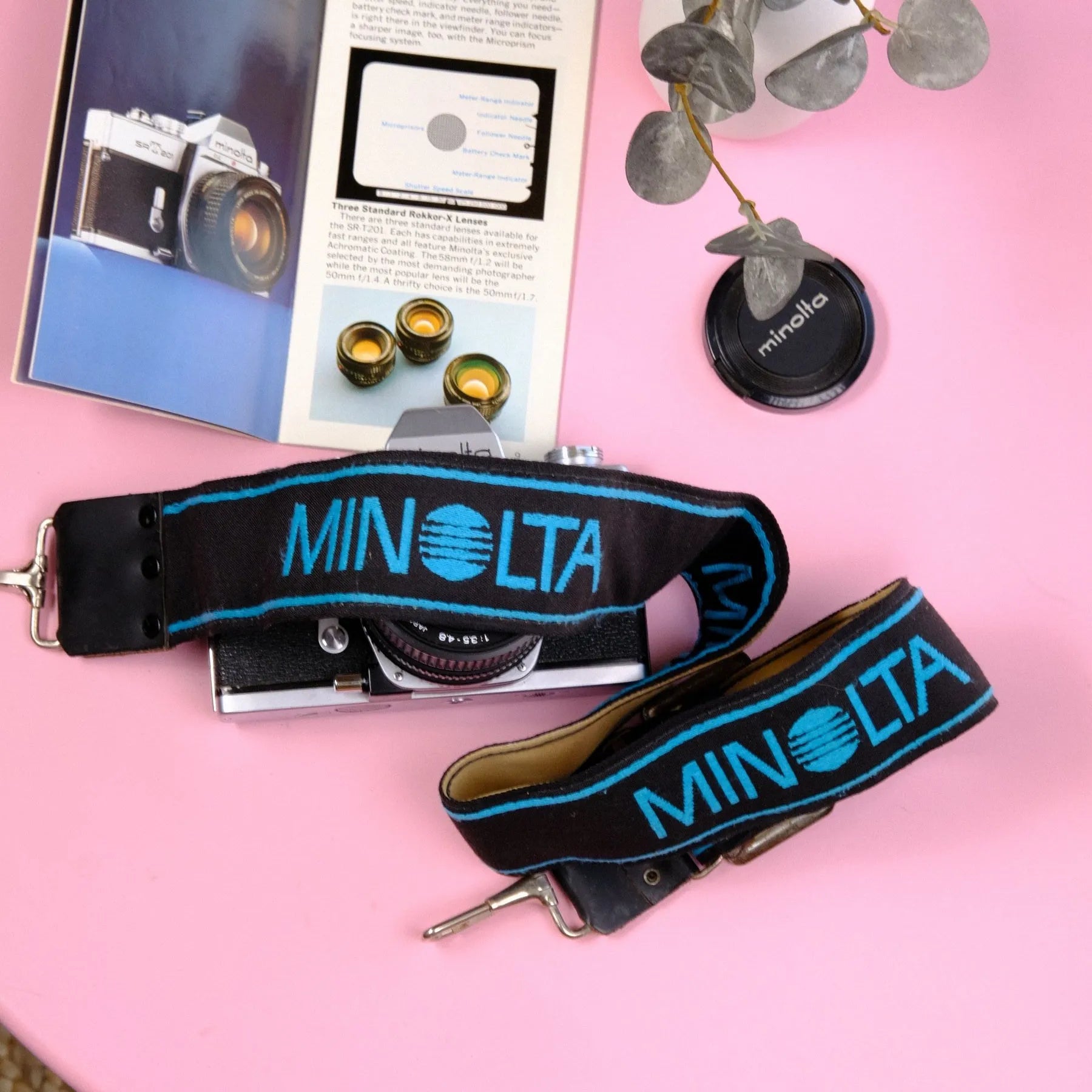 True Vintage: Embroidered Blue Minolta Camera Strap (1980)