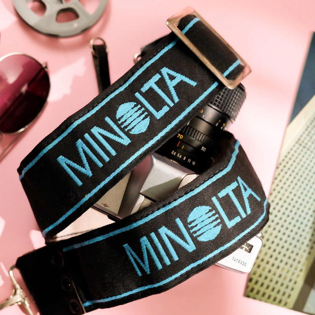 True Vintage: Embroidered Blue Minolta Camera Strap (1980)